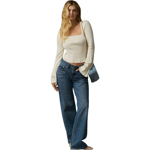 ANTHROPOLOGIE | MAEVE Square Neck Bell Sleeve Sweater in Ivory | Knit Top | M - Picture 4 of 10